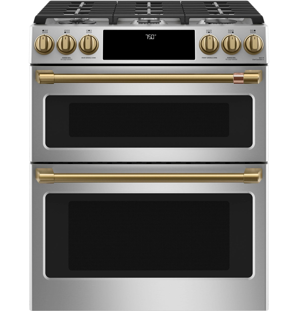 Café 30" Smart Slide-In, Front-Control, Gas Double-Oven Range with Convection