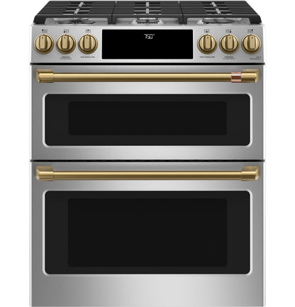 Café 30" Smart Slide-In, Front-Control, Gas Double-Oven Range with Convection