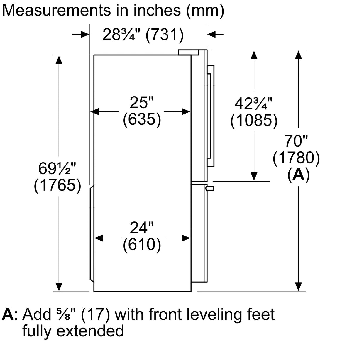 500 Series French Door Bottom Mount Refrigerator 36" Stainless steel (with anti-fingerprint), Total No Frost