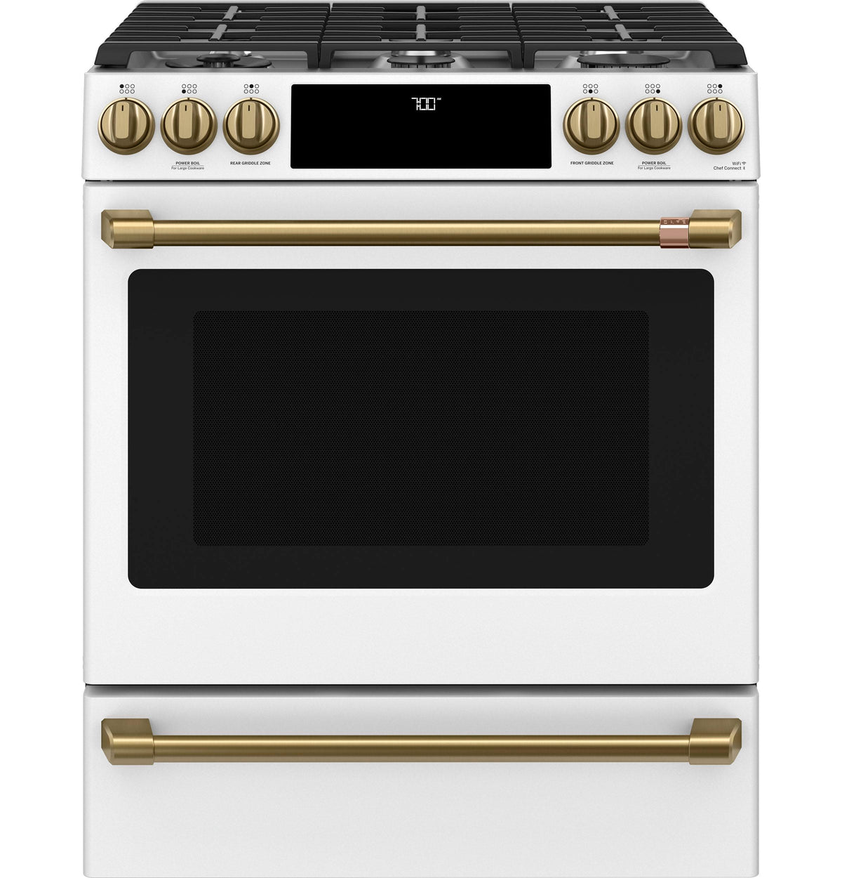 Café™ 30" Smart Slide-In, Front-Control, Gas Range with Convection Oven