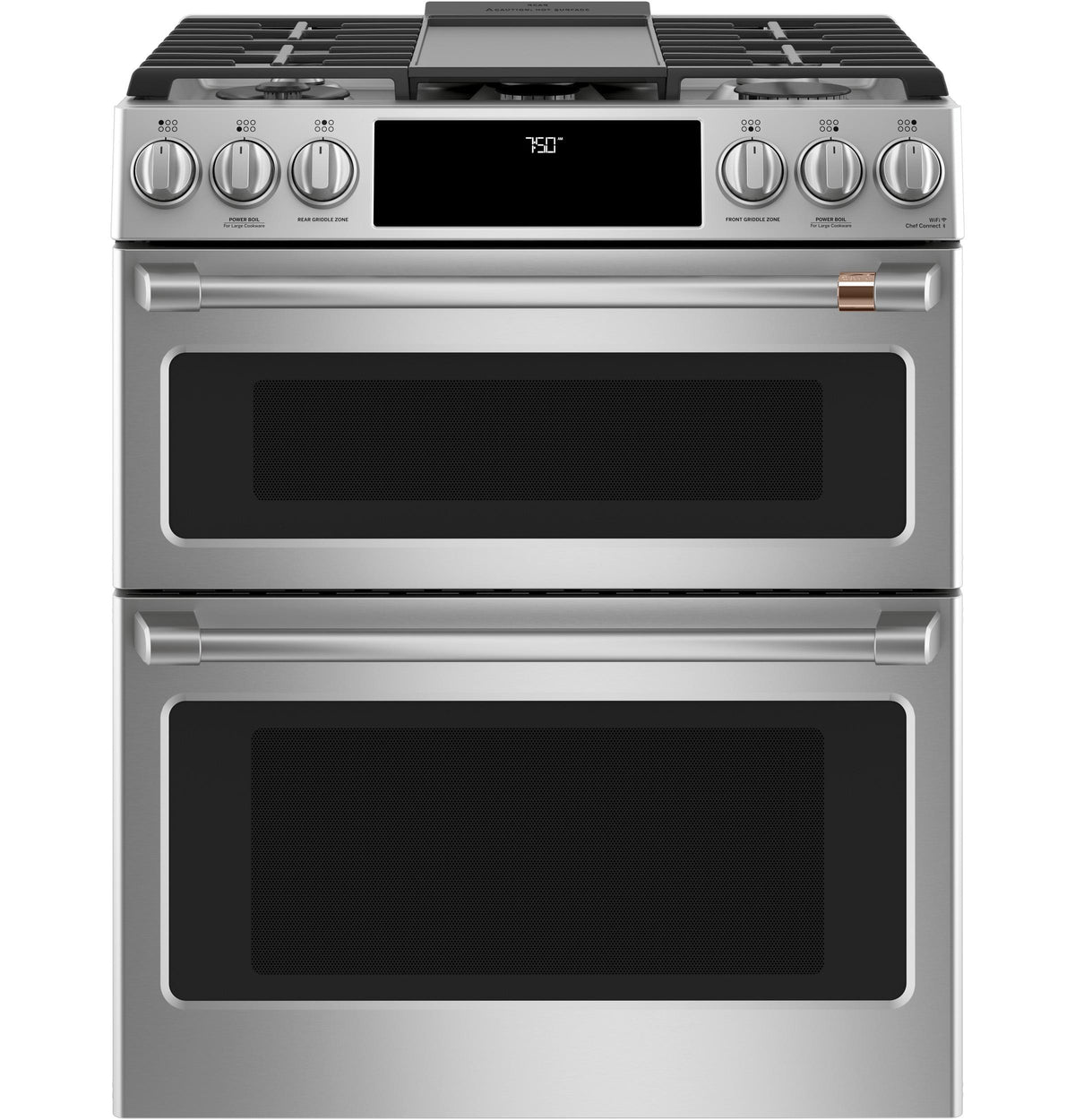 Café 30" Smart Slide-In, Front-Control, Gas Double-Oven Range with Convection