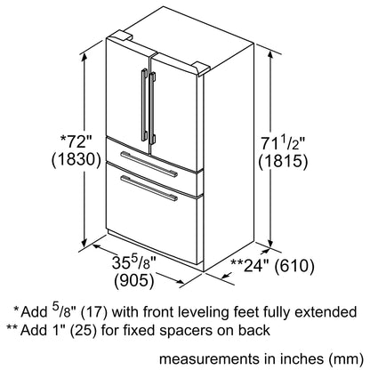 800 Series French Door Bottom Mount Refrigerator 36" Stainless steel (with anti-fingerprint)