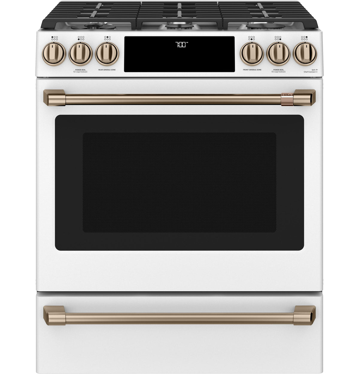 Café™ 30" Smart Slide-In, Front-Control, Gas Range with Convection Oven