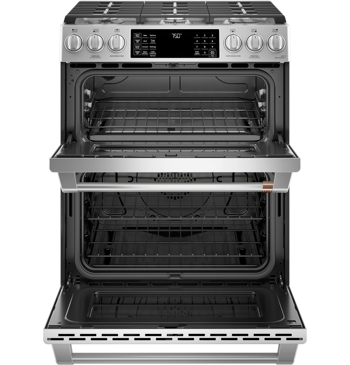 Café 30" Smart Slide-In, Front-Control, Gas Double-Oven Range with Convection