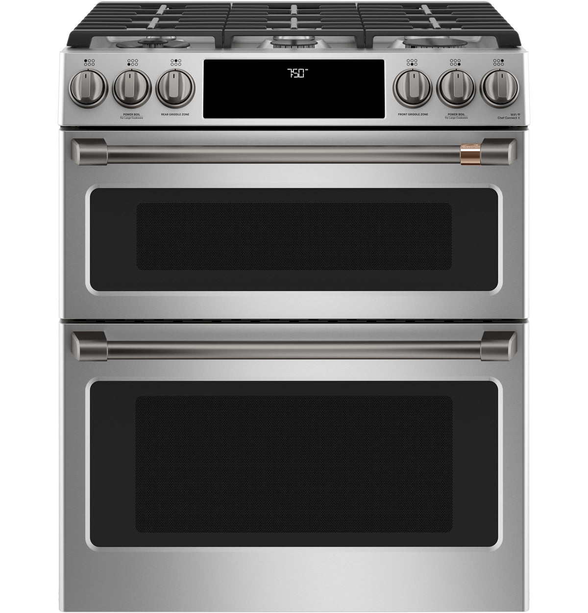Café 30" Smart Slide-In, Front-Control, Gas Double-Oven Range with Convection