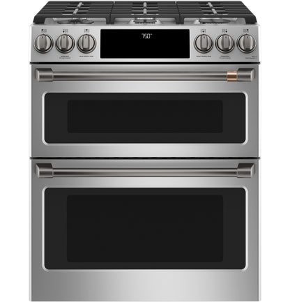 Café 30" Smart Slide-In, Front-Control, Gas Double-Oven Range with Convection