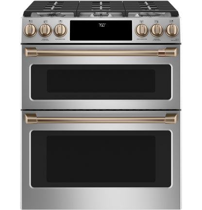 Café 30" Smart Slide-In, Front-Control, Gas Double-Oven Range with Convection