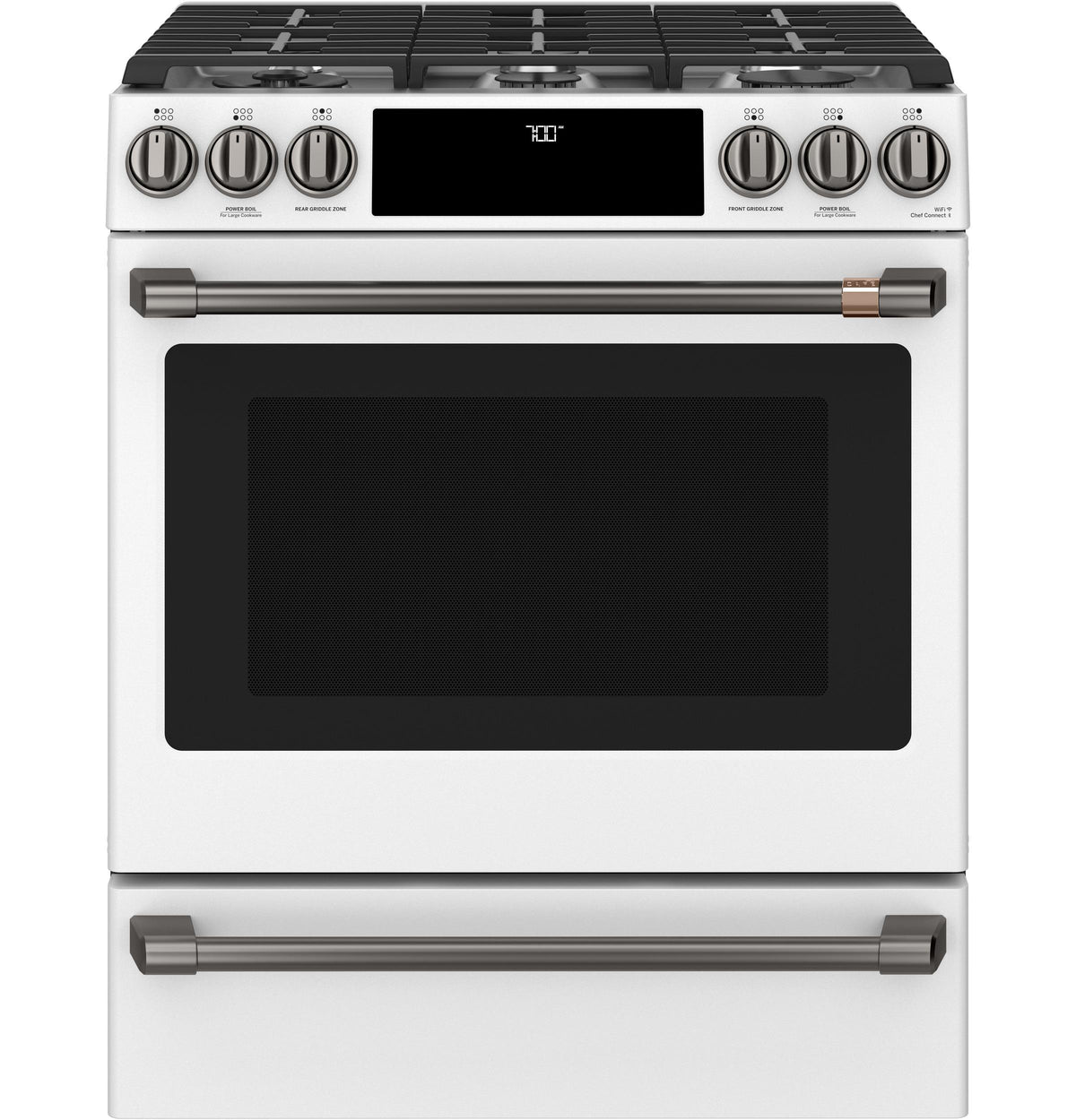 Café™ 30" Smart Slide-In, Front-Control, Gas Range with Convection Oven