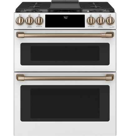 Café™ 30" Smart Slide-In, Front-Control, Gas Double-Oven Range with Convection