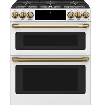 Café™ 30" Smart Slide-In, Front-Control, Gas Double-Oven Range with Convection