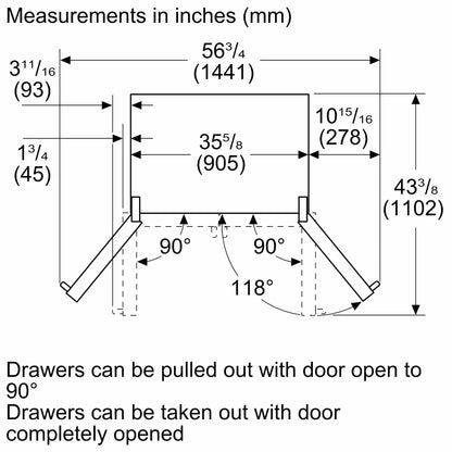 500 Series French Door Bottom Mount Refrigerator 36" Stainless steel (with anti-fingerprint), Total No Frost