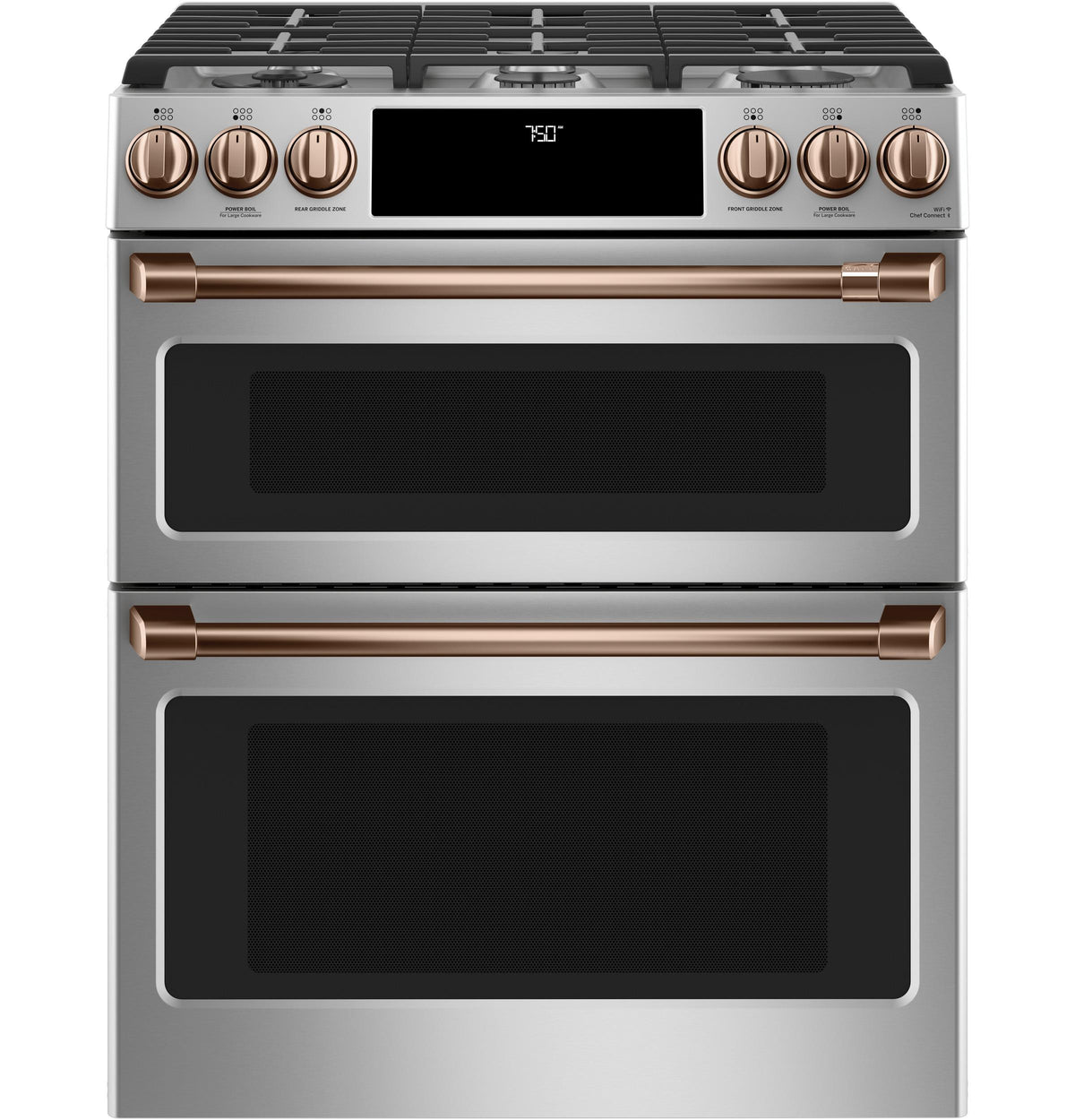 Café 30" Smart Slide-In, Front-Control, Gas Double-Oven Range with Convection