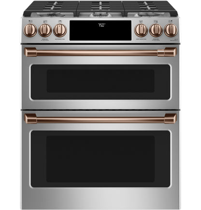 Café 30" Smart Slide-In, Front-Control, Gas Double-Oven Range with Convection