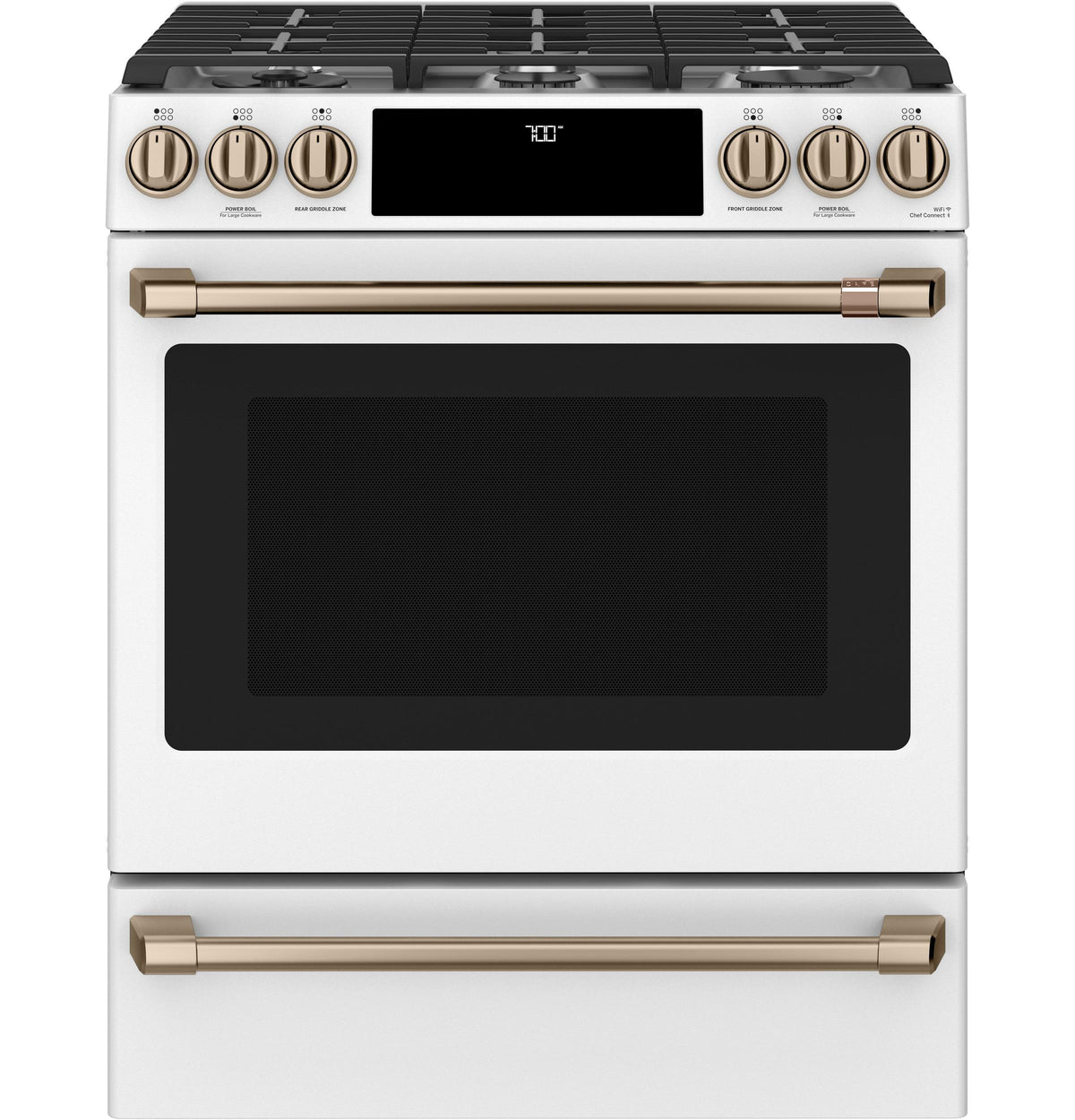 Café™ 30" Smart Slide-In, Front-Control, Gas Range with Convection Oven